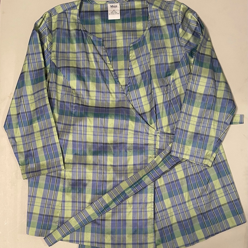 Women Mimi maternity silk waist plaid shirt